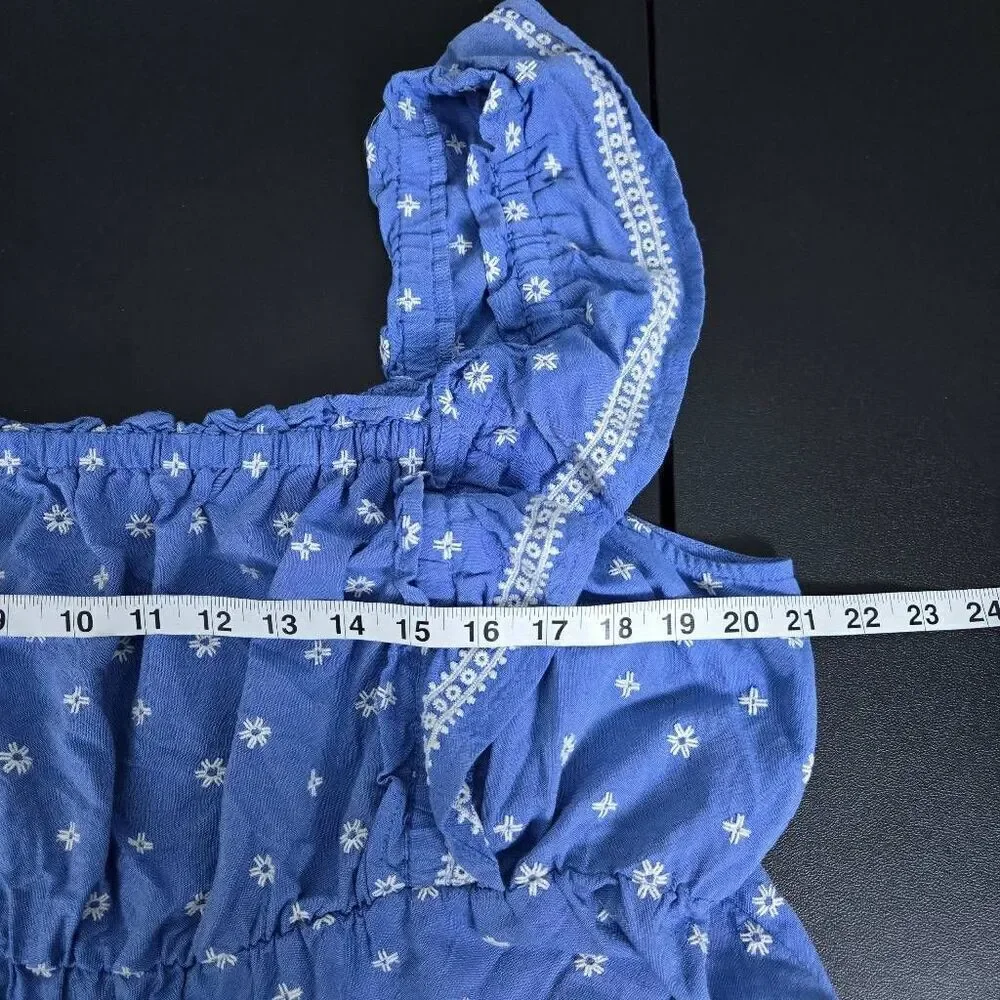 Old Navy Womens Embroidered Babydoll Top XL Blue Ruffle Peasant Boho Cottagecore